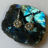 Image 1 of Silver Sunflower and Cats Eye Bead Earrings