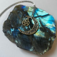 Image 2 of Silver Moon and Pentacle Necklace