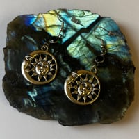 Image 1 of Silver Sun and Moon Earrings with Green Gem
