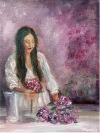 Image 2 of The florist - Vintage style oil figure  painting 