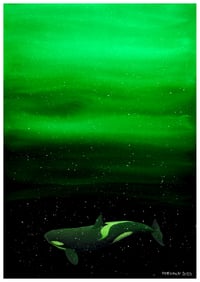 Image 1 of Guided by the Light Orca in the Northern Lights Fine Art Print 