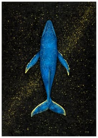 Image 1 of The Lonely Whale - 2018 Edition Art Print Extra Heavyweight Matte Blue Gold Galaxy A3