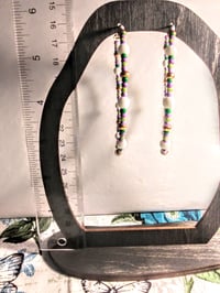 Image 5 of Orchid White, Leaf Green, Purple, Lavender, and Copper Multicolor Beaded Extra Large Hoop Earrings