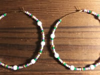 Image 3 of Orchid White, Leaf Green, Purple, Lavender, and Copper Multicolor Beaded Extra Large Hoop Earrings