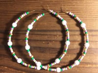 Image 4 of Orchid White, Leaf Green, Purple, Lavender, and Copper Multicolor Beaded Extra Large Hoop Earrings