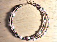 Image 1 of Orchid White, Leaf Green, Purple, Lavender, and Copper Multicolor Beaded Extra Large Hoop Earrings