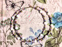 Image 9 of Orchid White, Leaf Green, Purple, Lavender, and Copper Multicolor Beaded Extra Large Hoop Earrings