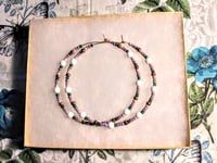 Image 7 of Orchid White, Leaf Green, Purple, Lavender, and Copper Multicolor Beaded Extra Large Hoop Earrings