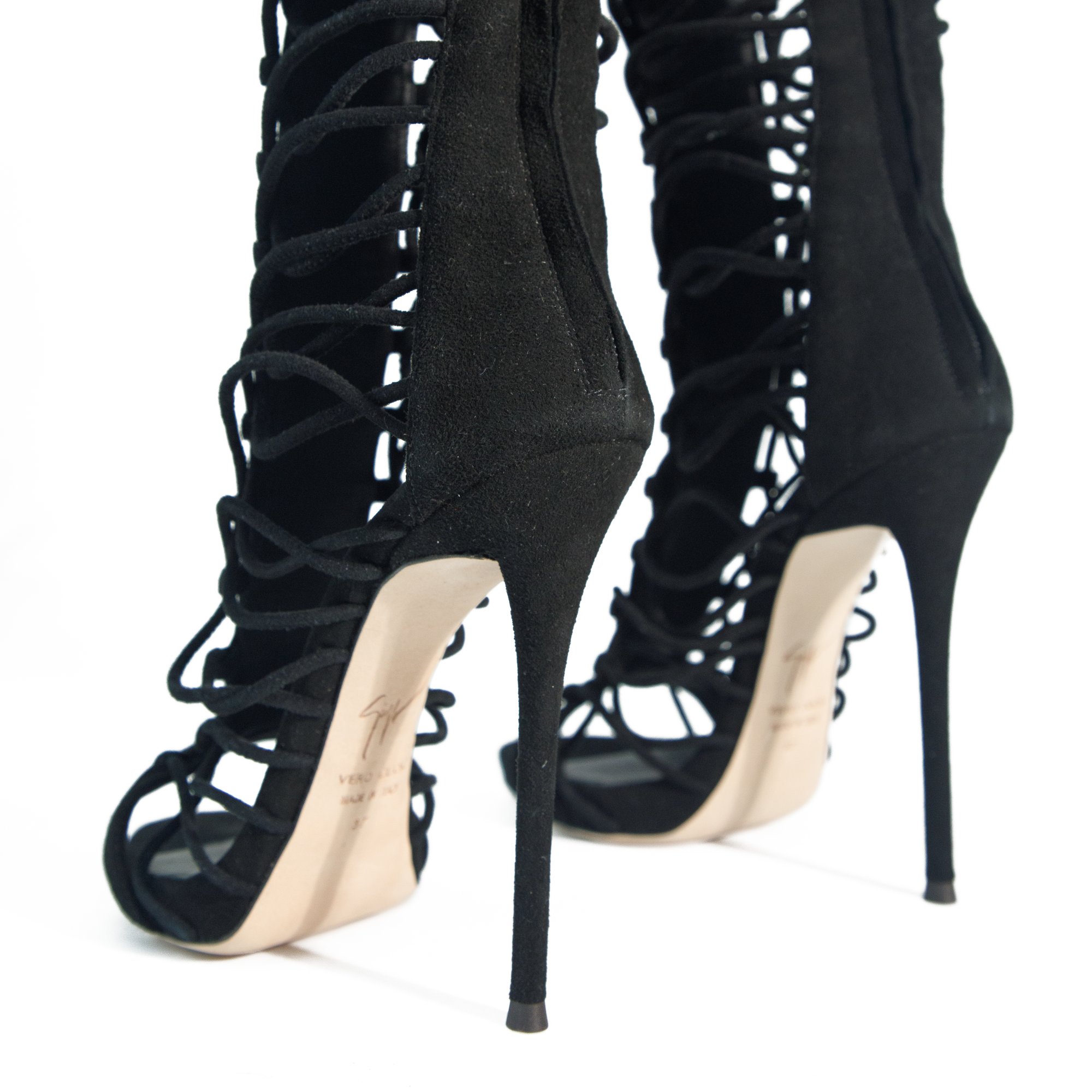 Image of Giuseppe Zanotti Gladiator Knee High Black Heels