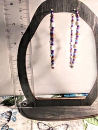 Image 5 of Orchid White, Ocean Blue, Purple, Red, & Copper Multicolor Beaded Extra Large Hoop Earrings