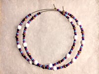 Image 8 of Orchid White, Ocean Blue, Purple, Red, & Copper Multicolor Beaded Extra Large Hoop Earrings