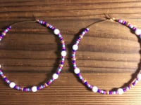Image 3 of Orchid White, Ocean Blue, Purple, Red, & Copper Multicolor Beaded Extra Large Hoop Earrings