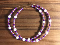 Image 4 of Orchid White, Ocean Blue, Purple, Red, & Copper Multicolor Beaded Extra Large Hoop Earrings