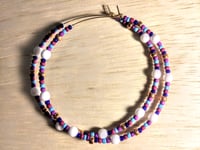 Image 1 of Orchid White, Ocean Blue, Purple, Red, & Copper Multicolor Beaded Extra Large Hoop Earrings