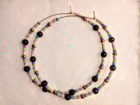 Image 8 of Petunia Black, Sky Blue, Ocean Blue, Orange, and Gold Multicolor Beaded Extra Large Hoop Earrings