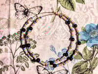 Image 9 of Petunia Black, Sky Blue, Ocean Blue, Orange, and Gold Multicolor Beaded Extra Large Hoop Earrings