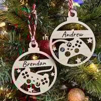 Image 1 of Wood Personalized Gamer Game Controller Christmas Ornament