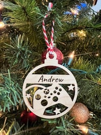Image 2 of Wood Personalized Gamer Game Controller Christmas Ornament