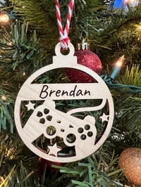 Image 3 of Wood Personalized Gamer Game Controller Christmas Ornament