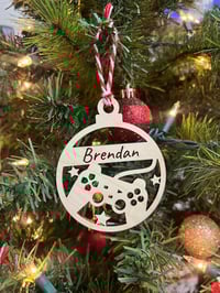 Image 5 of Wood Personalized Gamer Game Controller Christmas Ornament
