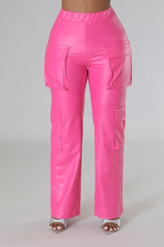 Image of Faux Leather Cargo Pants (pink) 