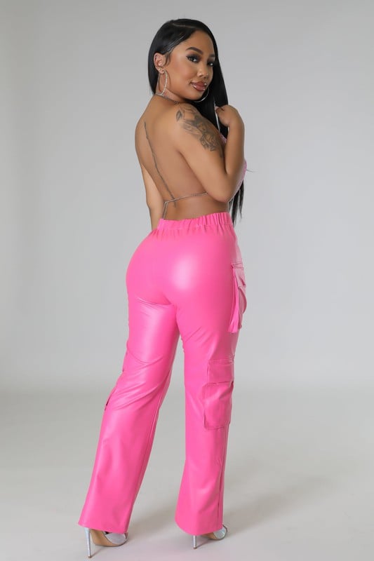 Image of Faux Leather Cargo Pants (pink) 