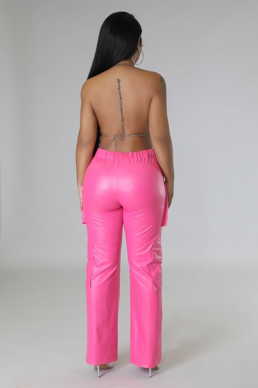 Image of Faux Leather Cargo Pants (pink) 