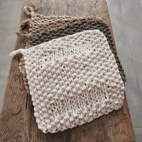 Image 2 of Aurora washcloths, set of 4 made with Argentinean recycled cotton yarn, natural/sand/basil/honey