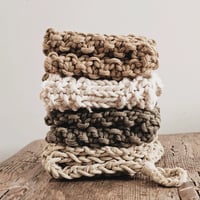 Image 1 of Aurora washcloths, set of 4 made with Argentinean recycled cotton yarn, natural/sand/basil/honey