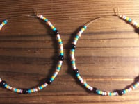 Image 3 of Petunia Black, Sky Blue, Ocean Blue, Orange, and Gold Multicolor Beaded Extra Large Hoop Earrings