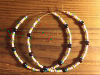 Image 4 of Petunia Black, Sky Blue, Ocean Blue, Orange, and Gold Multicolor Beaded Extra Large Hoop Earrings