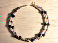 Image 1 of Petunia Black, Sky Blue, Ocean Blue, Orange, and Gold Multicolor Beaded Extra Large Hoop Earrings