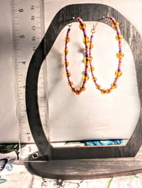Image 5 of Plumeria Orange, Purple, and Lavender Multicolor Beaded Extra Large Hoop Earrings