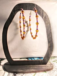 Image 6 of Plumeria Orange, Purple, and Lavender Multicolor Beaded Extra Large Hoop Earrings