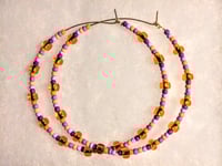 Image 8 of Plumeria Orange, Purple, and Lavender Multicolor Beaded Extra Large Hoop Earrings