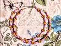 Image 9 of Plumeria Orange, Purple, and Lavender Multicolor Beaded Extra Large Hoop Earrings