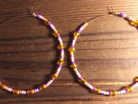 Image 3 of Plumeria Orange, Purple, and Lavender Multicolor Beaded Extra Large Hoop Earrings