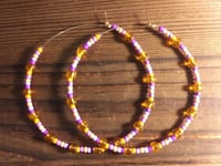 Image 4 of Plumeria Orange, Purple, and Lavender Multicolor Beaded Extra Large Hoop Earrings