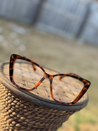 Image 1 of Brown Leopard Semi Cat Eye Clear Frames