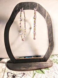 Image 6 of Transparent Pink, Lemon Yellow, and Sky Blue Multicolor Beaded Extra Large Hoop Earrings