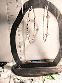 Image 5 of Transparent Pink, Lemon Yellow, and Sky Blue Multicolor Beaded Extra Large Hoop Earrings