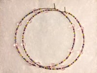 Image 8 of Transparent Pink, Lemon Yellow, and Sky Blue Multicolor Beaded Extra Large Hoop Earrings