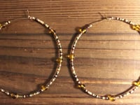 Image 3 of Transparent Pink, Lemon Yellow, and Sky Blue Multicolor Beaded Extra Large Hoop Earrings