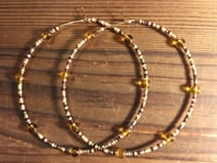 Image 4 of Transparent Pink, Lemon Yellow, and Sky Blue Multicolor Beaded Extra Large Hoop Earrings