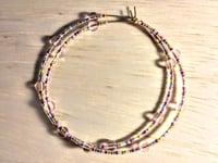 Image 1 of Transparent Pink, Lemon Yellow, and Sky Blue Multicolor Beaded Extra Large Hoop Earrings