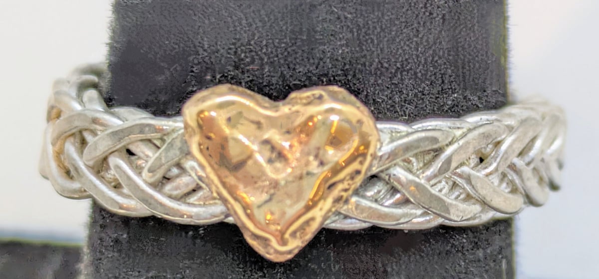 Image of Gold Heart on Fine Silver Ring