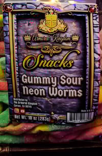 Image 2 of 👑The Armored Kingdom Sour Neon Gummy Worms Candy 🪱🍬