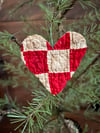 Red and White Quilt Heart Ornament