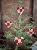 Red and White Quilt Heart Ornament