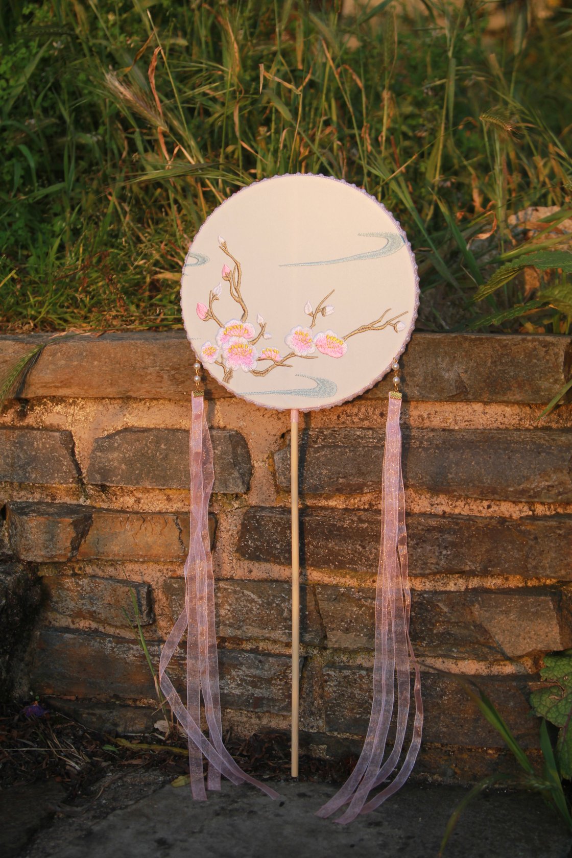 Image of Museum Co-branded Chinese Traditional Handmade Silk Woven Fan - Peach Blossoms